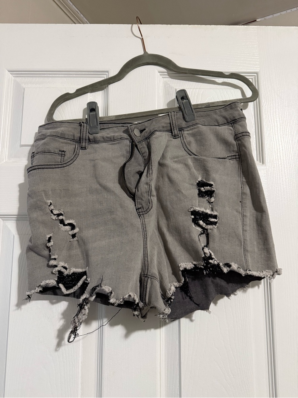 SHEIN Gray Distressed Ripped Denim Shorts